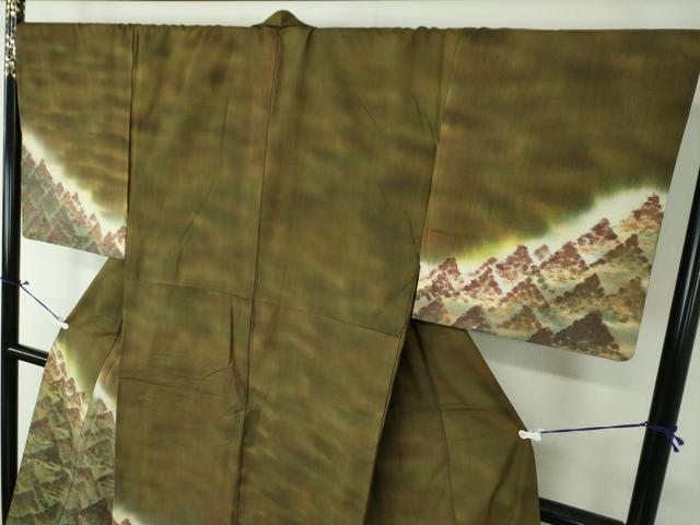 平和屋着物○男性 訪問着 紬地 手描き 遠山樹林文 正絹 逸品 DAAS3342ps 