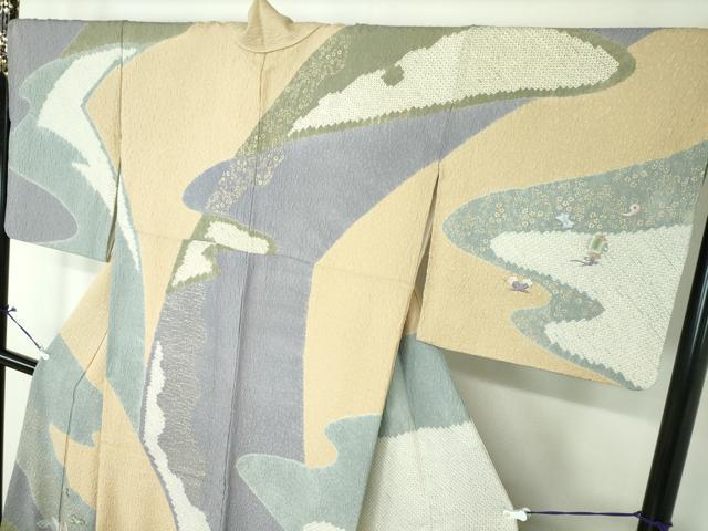 平和屋着物○訪問着 絞り 刺繍 宝尽くし 金彩 ロング丈 正絹 逸品