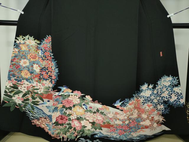 平和屋着物○本加賀友禅作家 押田正義 黒留袖 草花文 正絹 逸品