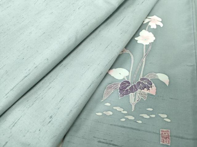 平和屋着物▽本場大島紬 単衣 白大島 草花文 正絹 逸品 AAAW1731fy 平和