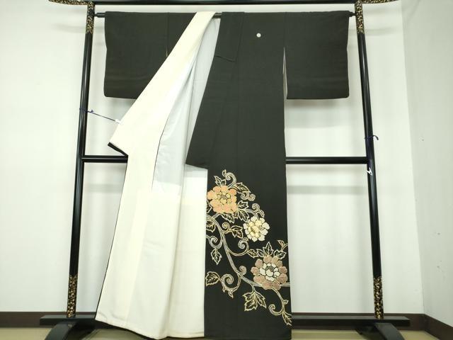 平和屋着物□豪華黒留袖 駒刺繍 牡丹 金彩 ロング丈 正絹 逸品 AAAX2134ma