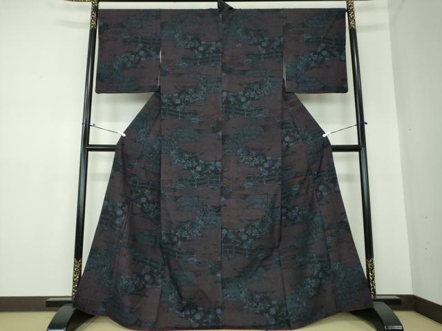 平和屋着物●結城紬　100亀甲　雲取り風景花文　正絹　逸品　DAAS3510ps