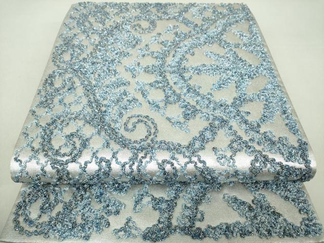 平和屋着物●極上　染織デザイナー　堀口無月 　MUGETSU　チュール織　全通柄袋帯　洋花唐草　銀糸　正絹　逸品　DAAS3537ps