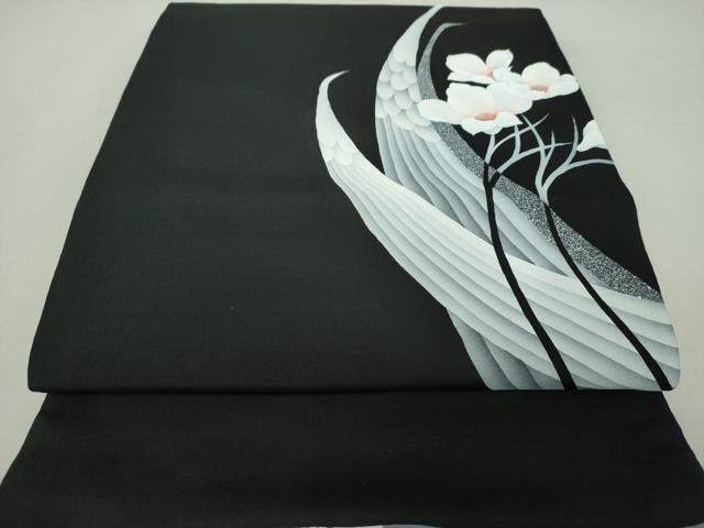 平和屋着物●創作　両面　太鼓柄袋帯　花鳥文　黒地　正絹　逸品　DAAS3539ps