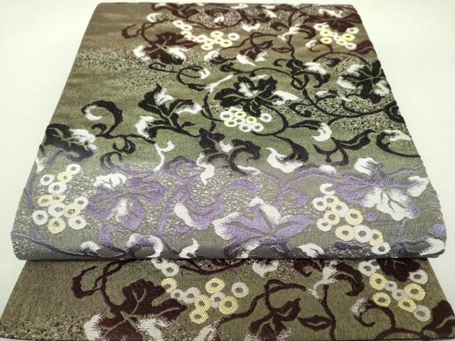 平和屋着物●両面　全通柄袋帯　葡萄蔦の葉文　金糸　正絹　逸品　未使用　DAAS3555ps