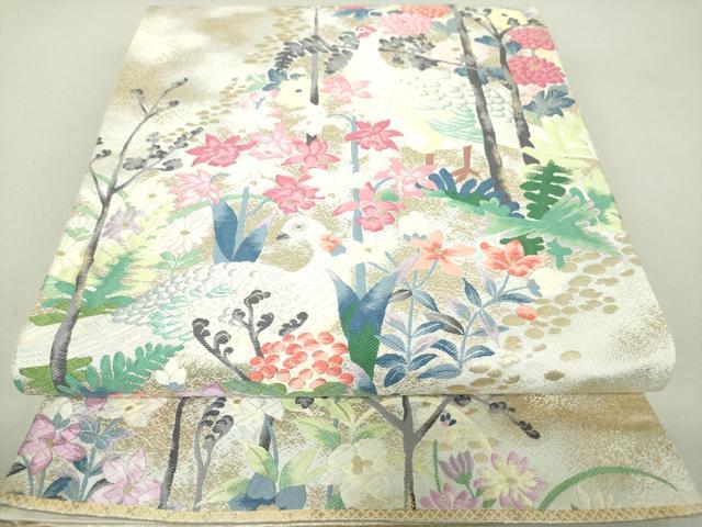 平和屋着物●本加賀友禅作家 百貫華峰 「美しいキモノ」お馴染みのメーカー となみ織物 六通柄袋帯 唐織 花鳥文 金糸 逸品 DAAS3577ps