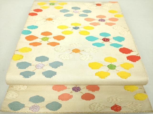 平和屋着物＊夏物 1854年創業 帯屋捨松 八寸名古屋帯 草花文 正絹 逸品