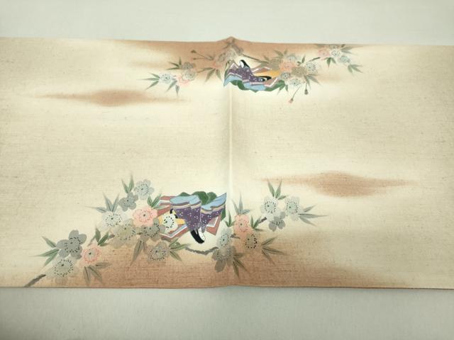 平和屋着物○太鼓柄袋帯 紬地 手描き 人物風景花文 金彩 正絹