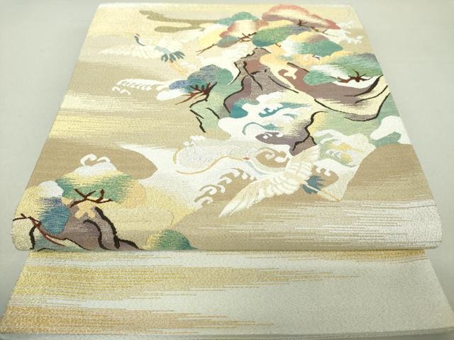 平和屋着物●爪掻き本綴れ　太鼓柄袋帯　立波飛鶴松文　金銀糸　正絹　逸品　DAAS3587ps