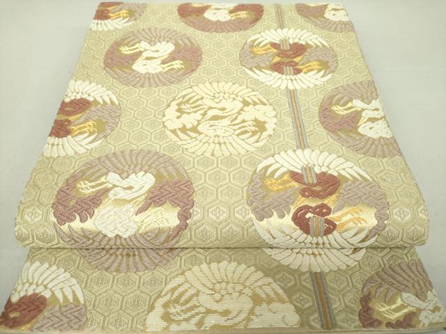 平和屋着物●六通柄　本袋帯　螺鈿箔　唐織　唐の綺　鶴の丸　金糸　正絹　逸品　DAAS3590ps