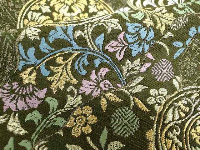 平和屋着物○六通柄袋帯 唐織 道長花文 笹蔓緞子 金糸