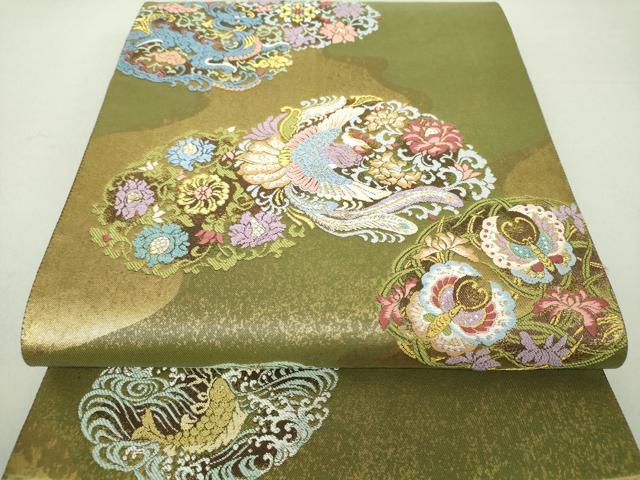 平和屋着物●西陣　高島織物謹製　六通柄袋帯　繻珍織　鳳凰花文　飛龍　うるし箔　正絹　逸品　DAAS3621ps