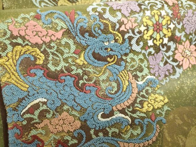平和屋着物●西陣　高島織物謹製　六通柄袋帯　繻珍織　鳳凰花文　飛龍　うるし箔　正絹　逸品　DAAS3621ps 平和屋着物○西陣 高島織物謹製 六通柄袋帯 繻珍織 鳳凰花