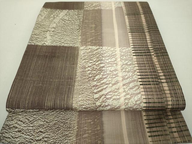 平和屋着物○八寸名古屋帯 紬地 市松吉祥文 金糸 正絹 逸品