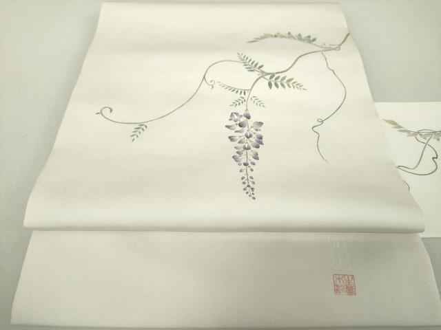 平和屋着物●塩瀬　九寸名古屋帯　友禅　作家物　藤花房　正絹　逸品　DAAS3650ps