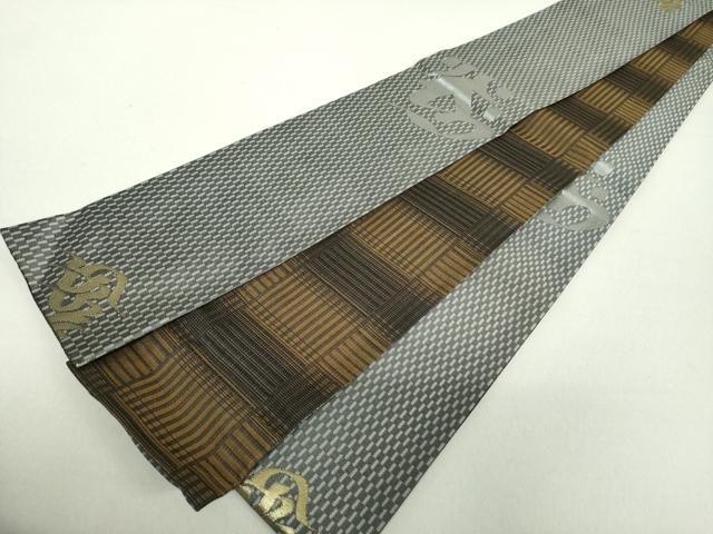 平和屋着物○男性 両面 角帯 梵字 変わり市松 金糸 正絹 逸品 DAAS3654ps 