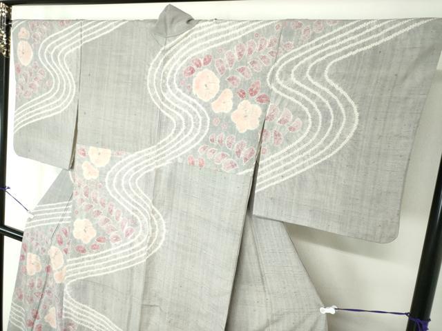 平和屋着物○生紬 訪問着 総絞り 流水花文 正絹 逸品 DAAS3702ps