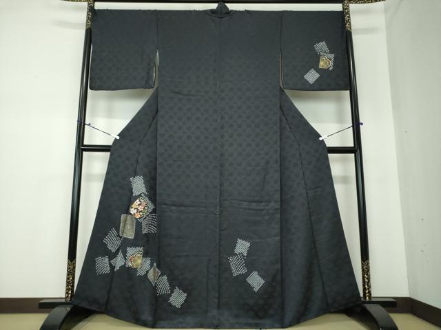 平和屋着物●訪問着　駒刺繍　絞り　色紙重ね花文　金彩　正絹　逸品　DAAS3705ps