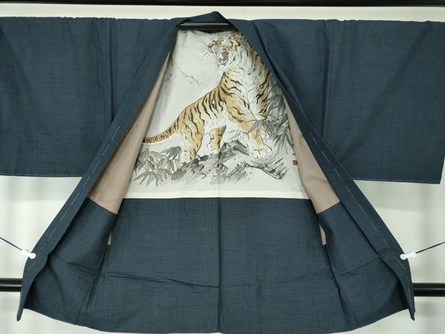 平和屋着物○男性 本場大島紬 アンサンブル 長羽織 80亀甲 総詰め 正絹