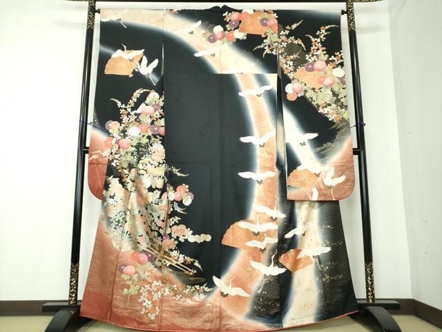 平和屋着物●豪華振袖　花車文　群れ鶴　暈し染め　金銀彩　正絹　逸品　DAAS3748ps