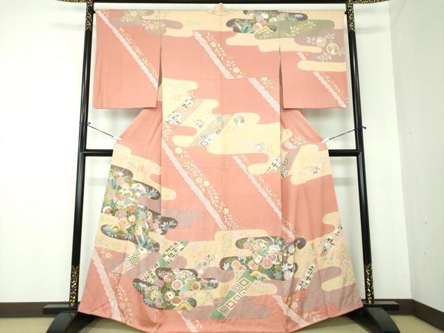 平和屋着物○訪問着 絞り 刺繍 吉祥花文 金彩 正絹 逸品 DAAQ3277ps