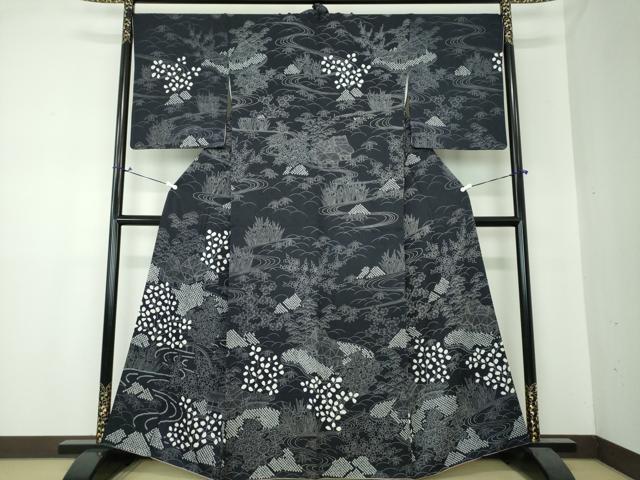 平和屋着物●訪問着　絞り　流水風景花文　正絹　逸品　DAAS3762ps