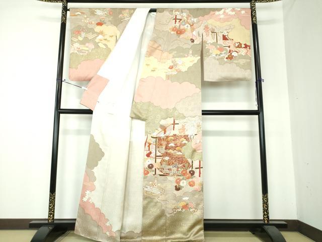 平和屋着物●訪問着　作家物　紬地　130亀甲　流水文　正絹　逸品　BAAT6665hv 平和屋着物○訪問着 作家物 紬地 130亀甲 流水文 正絹 逸品