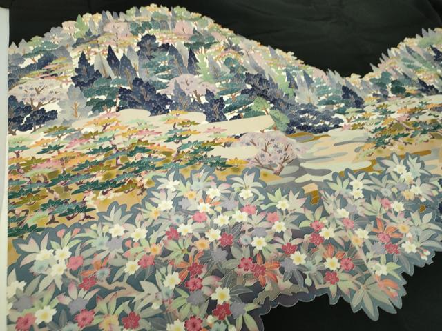 平和屋着物○本加賀友禅作家 百貫華峰 黒留袖 風景花