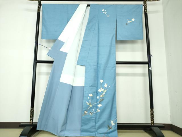 作家もの　訪問着　白山紬　京加賀友禅　椿　リーフ　着物　015k 作家もの 訪問着 白山紬 京加賀友禅 椿 リーフ 着物 015k 作家もの 訪問