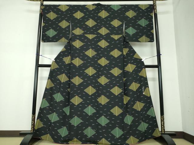 平和屋着物●伝統工芸士　田島敬之　訪問着　松菱　黒地　正絹　逸品　DAAS3869ps