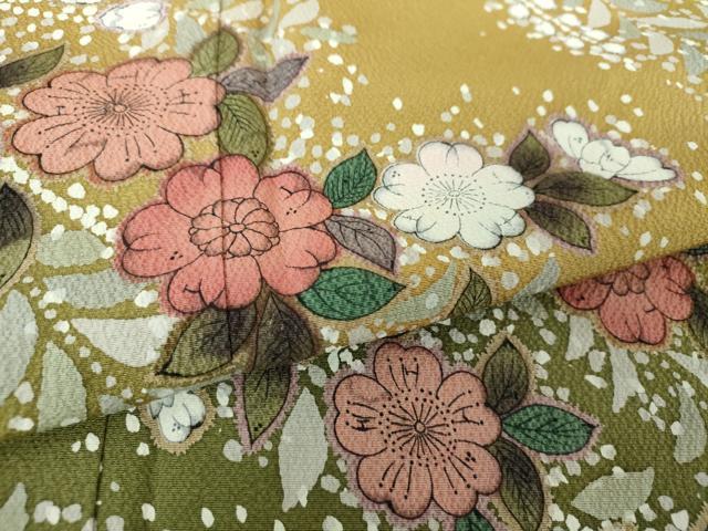 平和屋着物○訪問着 紬地 ろうけつ染め 幾何学花文 正絹 逸品 AAAY0234zg