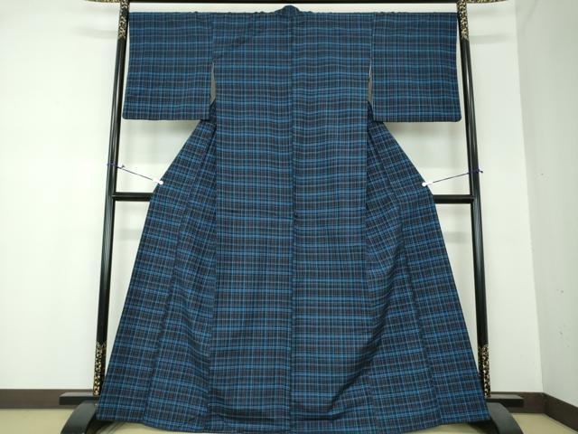 平和屋着物●上質な紬　格子　霞文　やまと誂製　正絹　逸品　AAAU0031np 平和屋着物○上質な紬 格子 霞文 やまと誂製 正絹 逸品 AAAU0031np