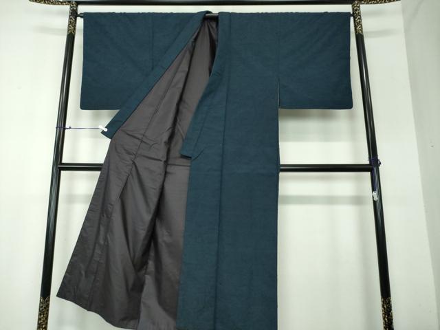 平和屋着物○男性 紬 髭紬羽織セット 濃紺色 キングサイズ 正絹 逸品