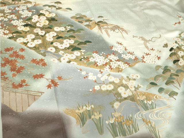 平和屋着物○訪問着 駒刺繍 流水吉祥花文 暈し染め 金彩