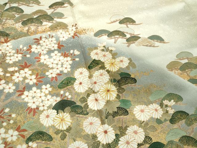 平和屋着物●訪問着　駒刺繍　流水吉祥花文　暈し染め　金彩　正絹　逸品　DAAS3964ps 平和屋着物○訪問着 駒刺繍 流水吉祥花文 暈し染め 金彩