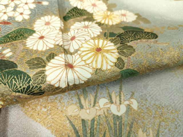 平和屋着物○訪問着 駒刺繍 流水吉祥花文 暈し染め 金彩