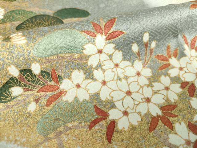 平和屋着物○訪問着 駒刺繍 流水吉祥花文 暈し染め 金彩