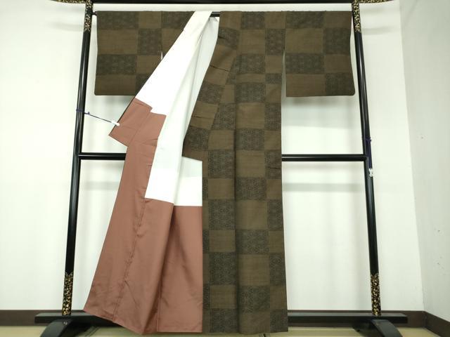 平和屋着物○結城紬 100亀甲 市松麻の葉文様 正絹 逸品 DAAS3990ps