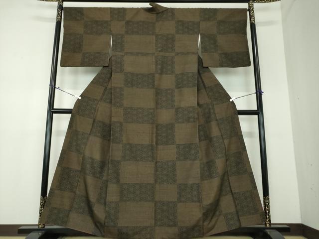 平和屋着物●結城紬　100亀甲　市松麻の葉文様　正絹　逸品　DAAS3990ps