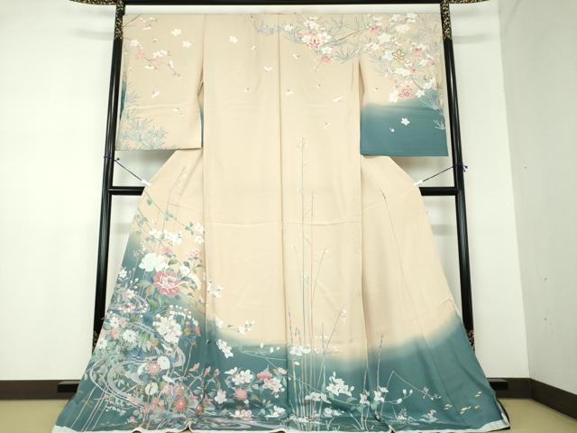 平和屋着物●訪問着　鴛鴦流水花文　暈し染め　金彩　上代29万　仮絵羽　正絹　逸品　未使用　DAAS3991ps