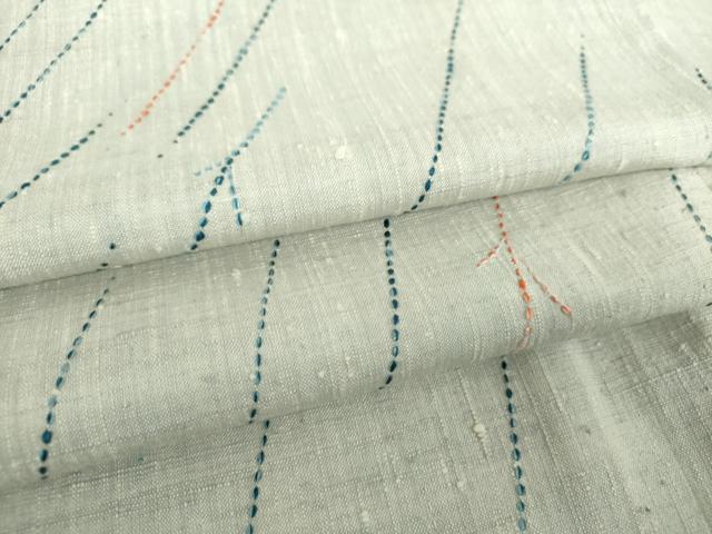 平和屋着物●生紬　訪問着　刺し子　総刺繍　若松葉　正絹　逸品　DAAS3995ps