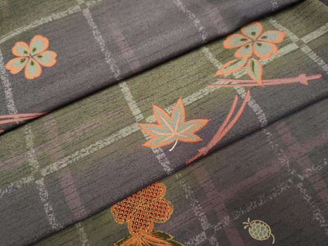 平和屋着物▽小紋　単衣　格子吹寄せ花文　洗える着物　DAAS4006du