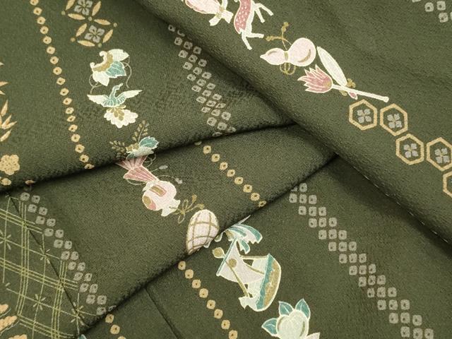 平和屋着物▽小紋　単衣　宝尽くし飛鶴吉祥花文　洗える着物　DAAS4011du