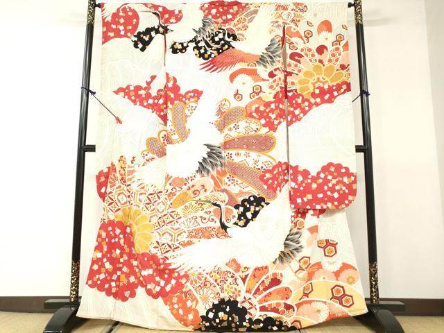 平和屋着物●アンティーク　大正ロマン　豪華振袖　駒刺繍　飛鶴花文　金銀彩　正絹　逸品　DAAS5323ya