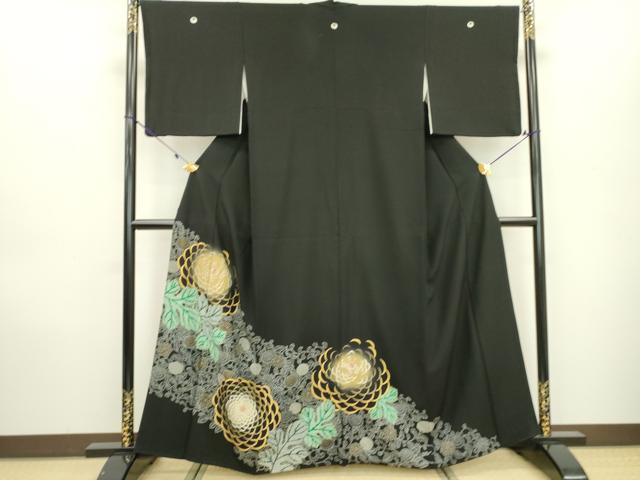 平和屋着物●創業460年・千總　黒留袖　刺繍　菊唐草　暈し染　金彩　正絹　逸品　DAAS7979fe