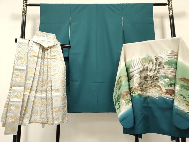 平和屋着物[]七五三 男の子 祝着・羽織・行灯袴セット 鷹 鷲 亀 立波笹 