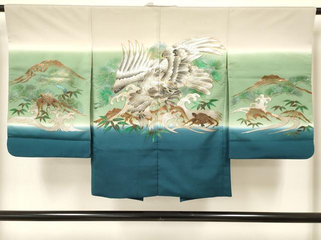平和屋着物[]七五三 男の子 祝着・羽織・行灯袴セット 鷹 鷲 亀 立波笹 