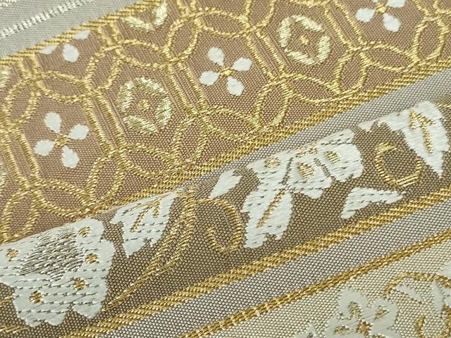 平和屋着物○綴れ 六通柄袋帯 手織 横段花文 金糸 正絹