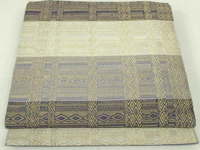 平和屋着物●六通柄袋帯　幾何学文様　金糸　正絹　逸品　DAAT0135ob