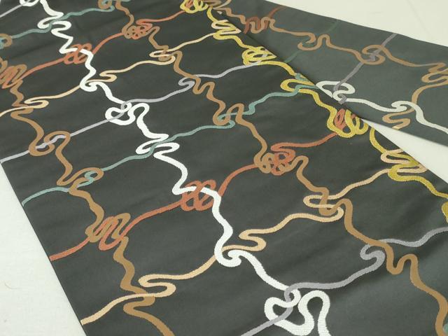 平和屋着物○九寸名古屋帯 変わり格子 金糸 正絹 逸品 DAAT0142ob 名古屋帯